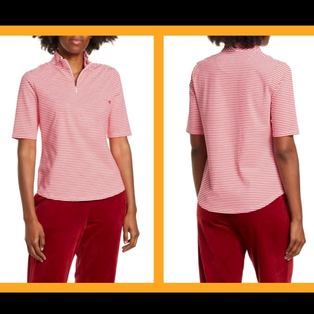 Tommy Bahama Islandzone Aubrey Zip Neck Shirt In Zanibar Red Stripe Size XL